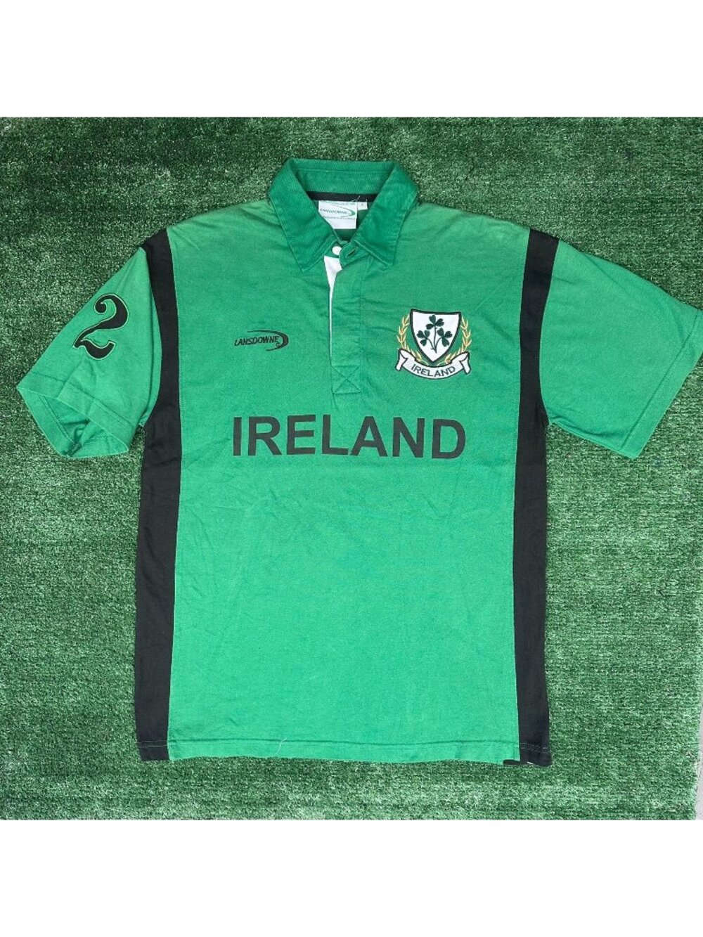 Vintage Y2K Lansdowne Ireland Rugby Polo Shirt Green S Shamrock Blokecore